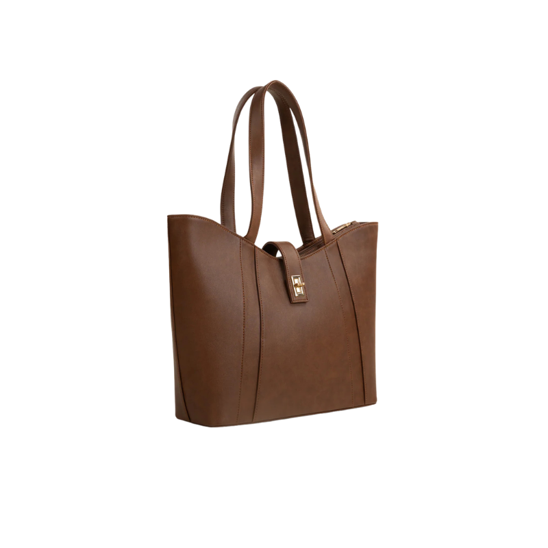 Brown Faux Leather Tote Bag