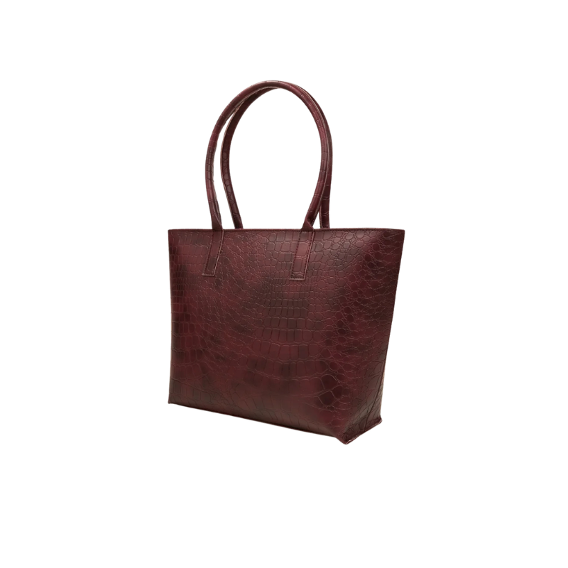 Burgundy Croc Texture Tote Bag